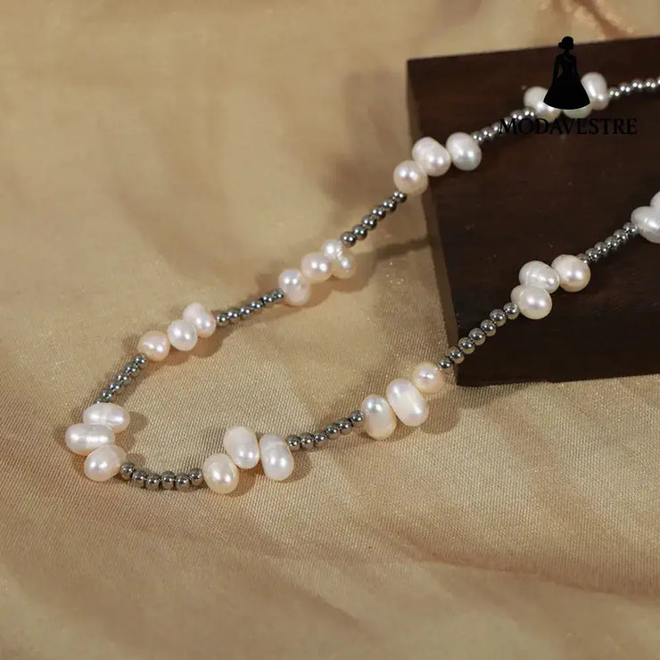 Freshwater Pearl Titanium Steel Bead Necklace Silver / One Size