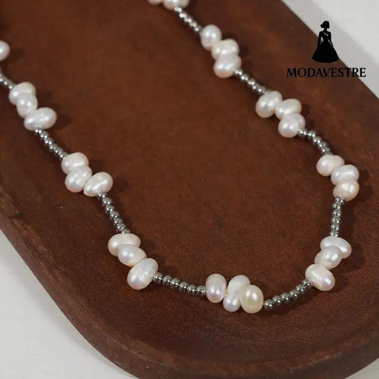 Freshwater Pearl Titanium Steel Bead Necklace Silver / One Size