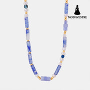 Freshwater Pearl Titanium Steel Geometric Bead Necklace Light Blue / One Size