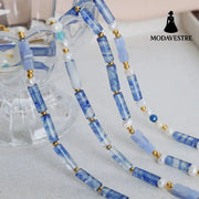 Freshwater Pearl Titanium Steel Geometric Bead Necklace Light Blue / One Size