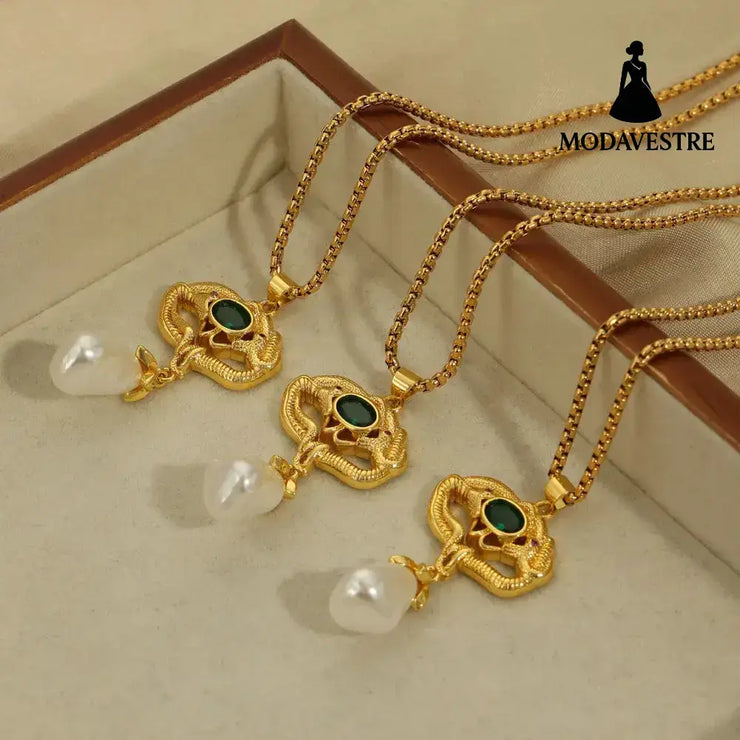 Freshwater Pearl Titanium Steel Geometric Necklace Gold / One Size