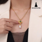 Freshwater Pearl Titanium Steel Geometric Necklace Gold / One Size