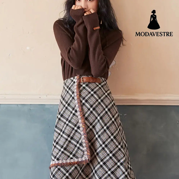 Fringed skirt A-line skirt