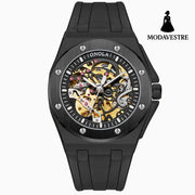 Fully automatic mechanical watch for men fashionable multi-color silicone tape waterproof watch black