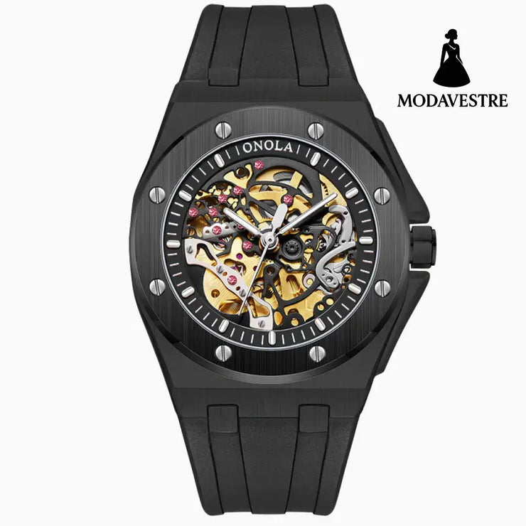 Fully automatic mechanical watch for men fashionable multi-color silicone tape waterproof watch black