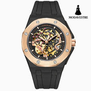 Fully automatic mechanical watch for men fashionable multi-color silicone tape waterproof watch Black shell rose circle