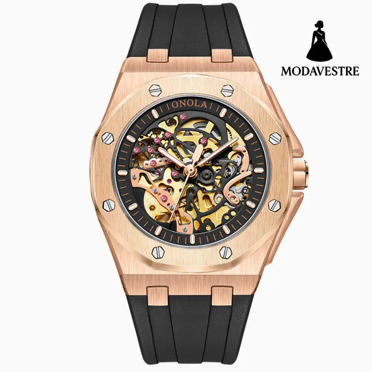 Fully automatic mechanical watch for men fashionable multi-color silicone tape waterproof watch rose black