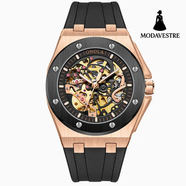 Fully automatic mechanical watch for men fashionable multi-color silicone tape waterproof watch Rose shell black circle
