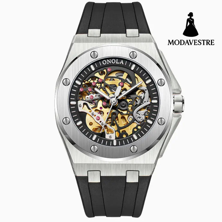 Fully automatic mechanical watch for men fashionable multi-color silicone tape waterproof watch Silver Black