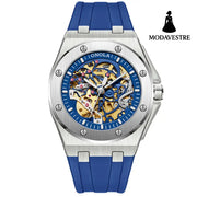 Fully automatic mechanical watch for men fashionable multi-color silicone tape waterproof watch Silver Blue