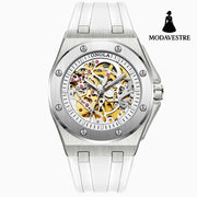Fully automatic mechanical watch for men fashionable multi-color silicone tape waterproof watch silvery white