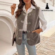 Fur Integrated Composite Loose Korean Outerwear Sleeveless Vest Khaki / L