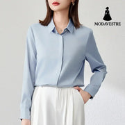 Graceful Satin Top OL Business Clothing Shirt For Women