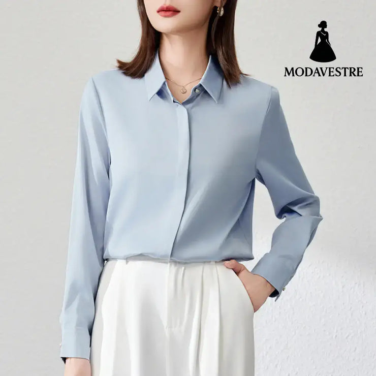 Graceful Satin Top OL Business Clothing Shirt For Women