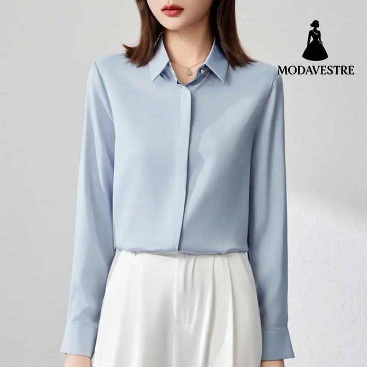 Graceful Satin Top OL Business Clothing Shirt For Women
