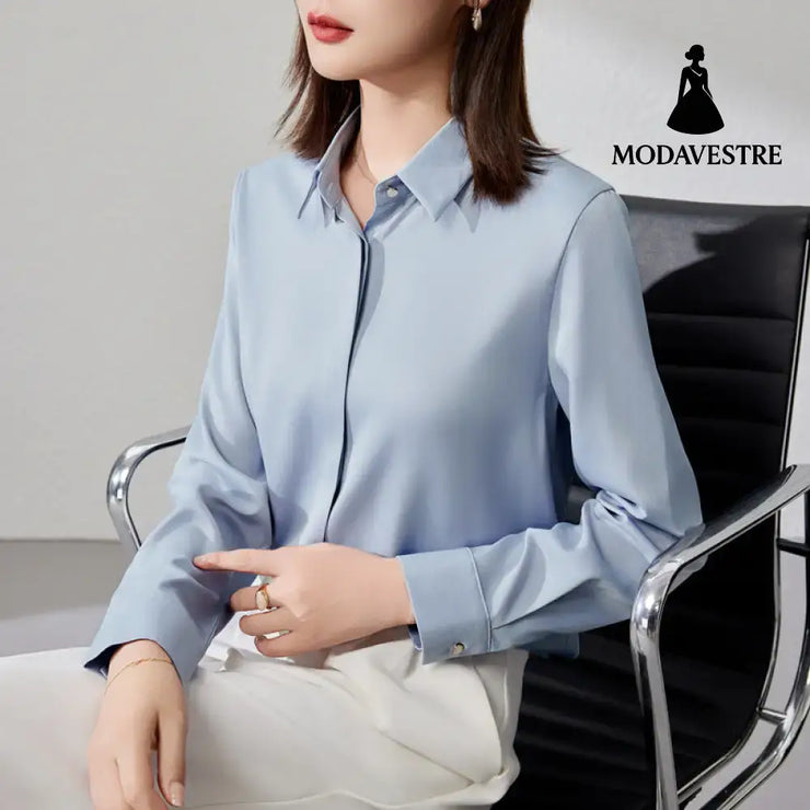 Graceful Satin Top OL Business Clothing Shirt For Women