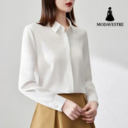 Graceful Satin Top OL Business Clothing Shirt For Women White / L