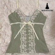 Green Lace Trim Spaghetti Strap Top – Sweet Slim Fit Cami