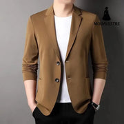Hair Spring And Autumn Men’’S T-Shirt Coat Korean Version Blazer Solid Color Cardigan Handsome Men’’S Sweater Khaki / XL