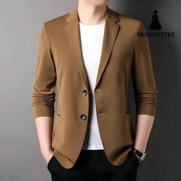 Hair Spring And Autumn Men’’S T-Shirt Coat Korean Version Blazer Solid Color Cardigan Handsome Men’’S Sweater Khaki / XL