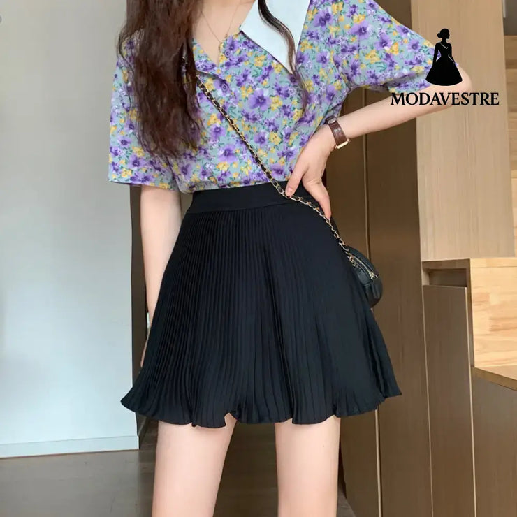 Half-length Skirt Women’s Purple Pleated Skirt Small Skirt High-Waisted A-Line Skirt Thin Skirt