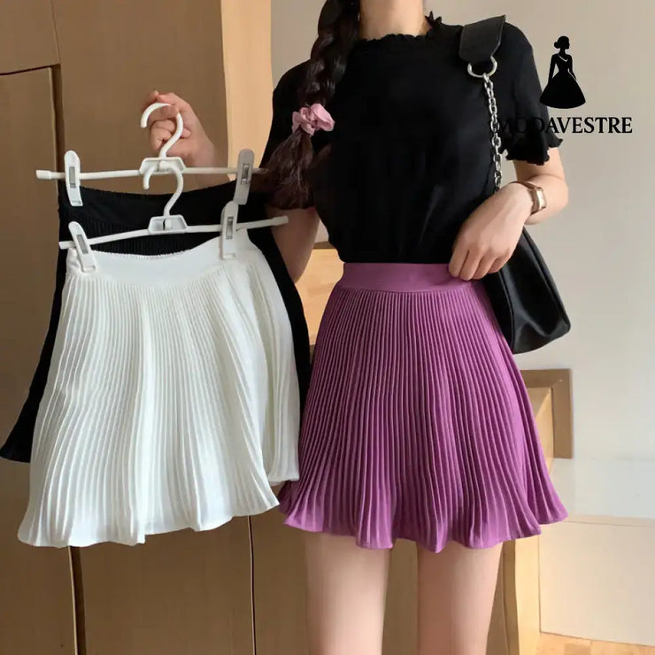 Half-length Skirt Women’s Purple Pleated Skirt Small Skirt High-Waisted A-Line Skirt Thin Skirt