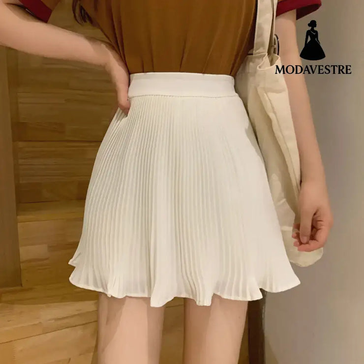 Half-length Skirt Women’s Purple Pleated Skirt Small Skirt High-Waisted A-Line Skirt Thin Skirt White / One size