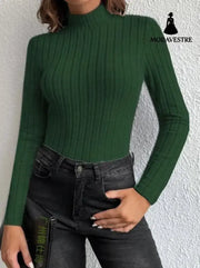 Half Turtleneck Sunken Stripe Brushed Soft Warm Sweater Dark Green / 2XL Jumper