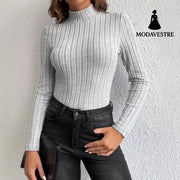 Half Turtleneck Sunken Stripe Brushed Soft Warm Sweater Jumper