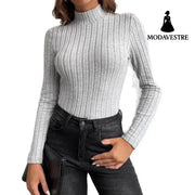 Half Turtleneck Sunken Stripe Brushed Soft Warm Sweater Jumper
