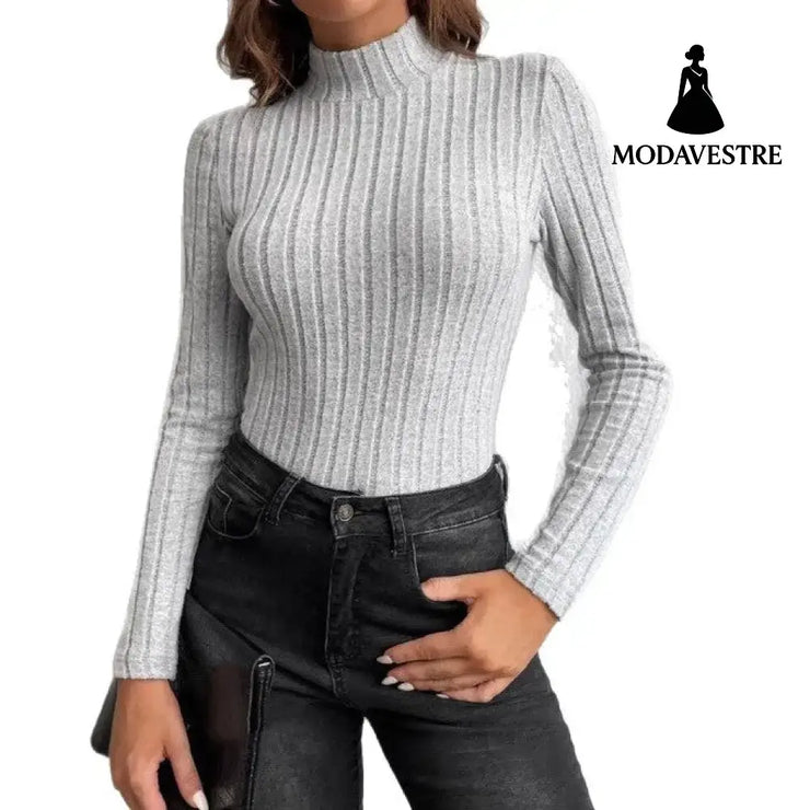 Half Turtleneck Sunken Stripe Brushed Soft Warm Sweater Jumper