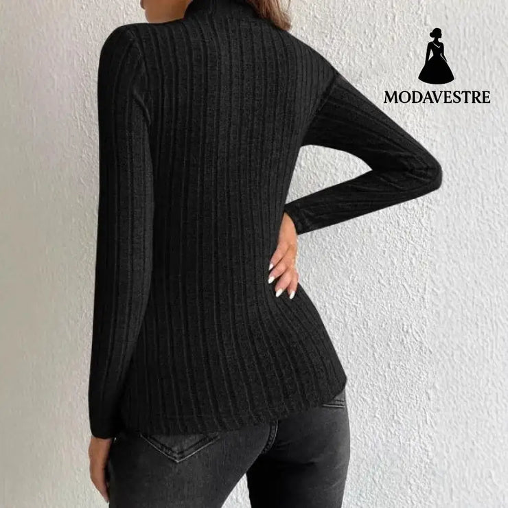 Half Turtleneck Sunken Stripe Brushed Soft Warm Sweater Jumper