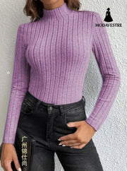 Half Turtleneck Sunken Stripe Brushed Soft Warm Sweater Violet / 2XL Jumper