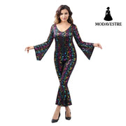 Halloween Carnival Disco Note jumpsuit Black Disco Jumpsuit / S