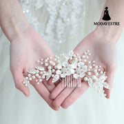 Handmade Wedding Accessory Pearl Hair Comb Silver Accessory