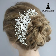 Handmade Wedding Accessory Pearl Hair Comb Silver Accessory