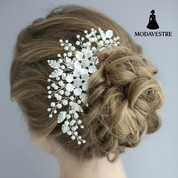 Handmade Wedding Accessory Pearl Hair Comb Silver Accessory