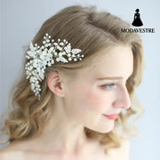 Handmade Wedding Accessory Pearl Hair Comb Silver Accessory