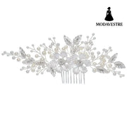 Handmade Wedding Accessory Pearl Hair Comb Silver Accessory
