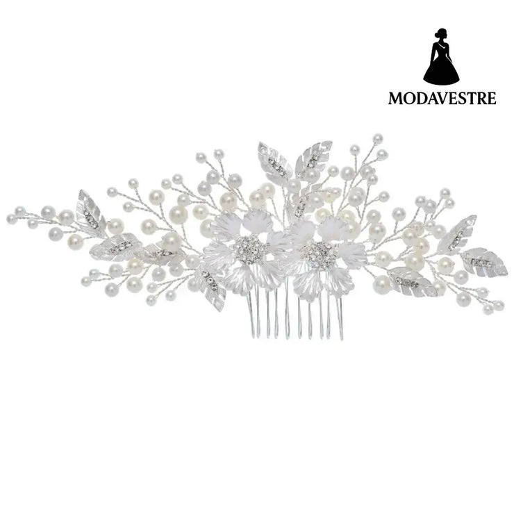 Handmade Wedding Accessory Pearl Hair Comb Silver Accessory