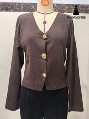 High-end Short Knitted Cardigan Slim Slimming Metal Buckle Sweater For Women Brown / L Knitted Products