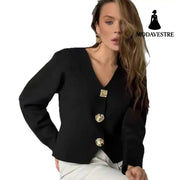 High-end Short Knitted Cardigan Slim Slimming Metal Buckle Sweater For Women Knitted Products
