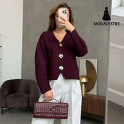 High-end Short Knitted Cardigan Slim Slimming Metal Buckle Sweater For Women Knitted Products