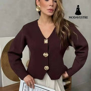 High-end Short Knitted Cardigan Slim Slimming Metal Buckle Sweater For Women Knitted Products