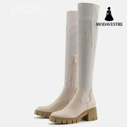 High Heel Springy Thigh Boot Women Apricot / 36