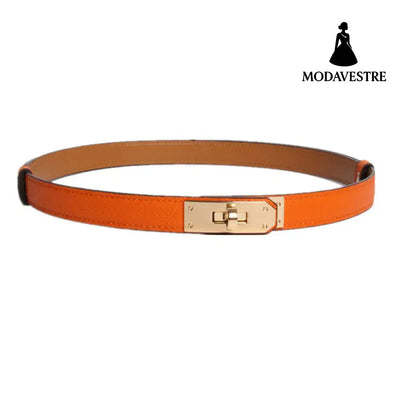 High Quality Women Real Leather 1.8cm Width Belts Golden