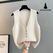 High Sense Classic Style Women’s Clothing V-neck Knitted Cardigan Vest Vest Sweater 4099 Beige / Free Size Knitted