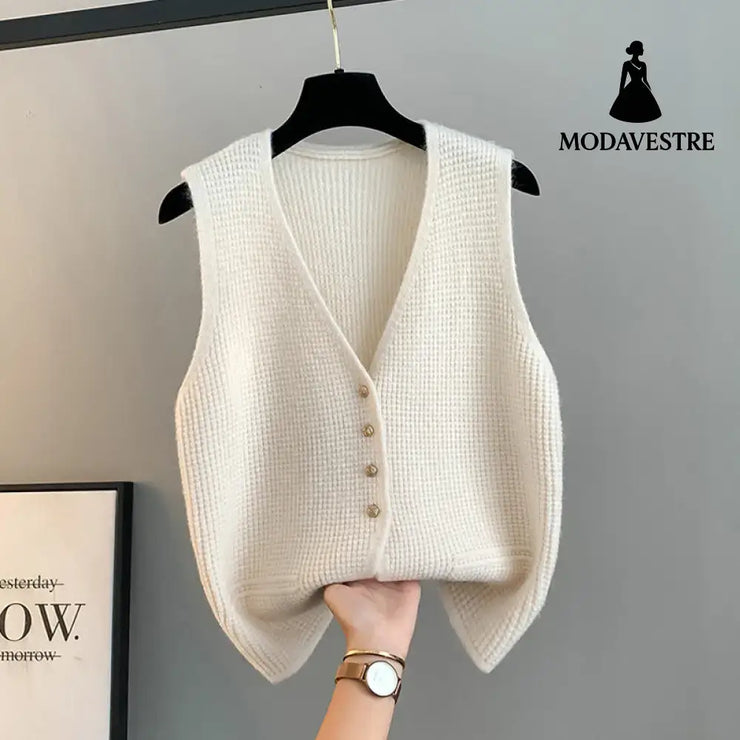 High Sense Classic Style Women’s Clothing V-neck Knitted Cardigan Vest Vest Sweater Knitted Products
