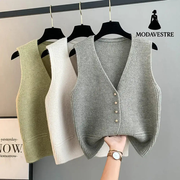 High Sense Classic Style Women’s Clothing V-neck Knitted Cardigan Vest Vest Sweater Knitted Products