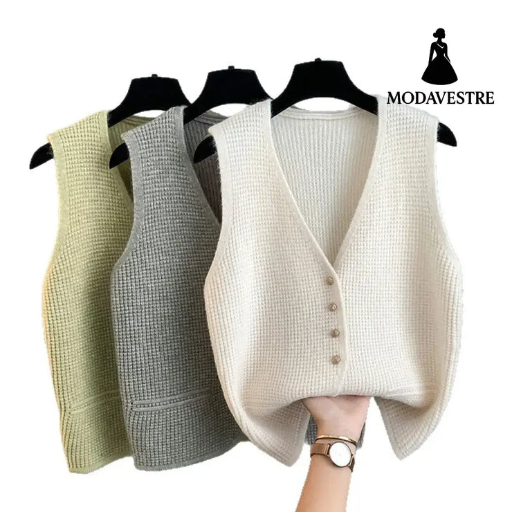 High Sense Classic Style Women’s Clothing V-neck Knitted Cardigan Vest Vest Sweater Knitted Products